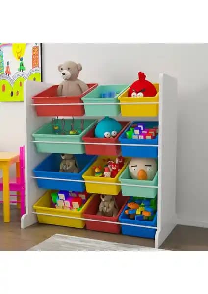 Mordeka Renkli 12 Sepetli Oyuncak Dolabı Çocuk Odası Düzenleyici Çözüm