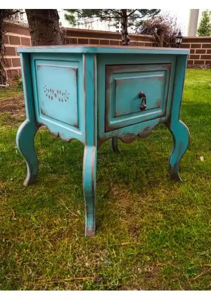 Moza Sanat Turkuaz Renkli Vintage Komodin: El İşçiliği ve Şık Tasarımıyla Ev Dekorasyonunuza Zarif Dokunuş