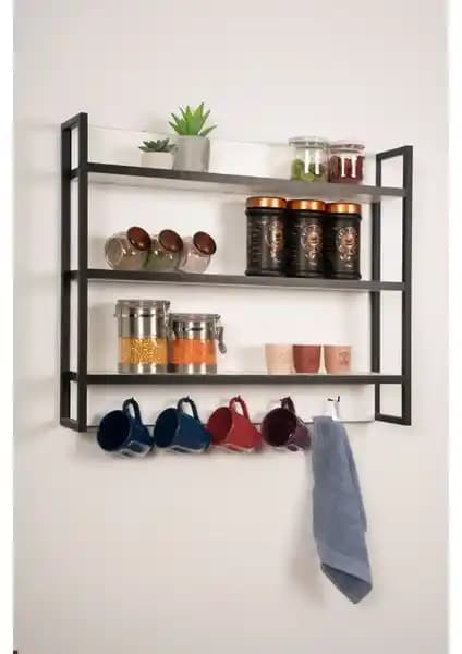 Mudesa Dekoratif Metal ve Ahşap Mutfak Rafı Modern Tasarım ve Dayanıklılık Özellikleri