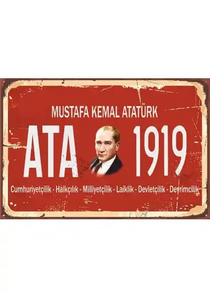 Mustafa Kemal Atatürk Temalı Retro Vintage Ahşap Poster Dekoratif Duvar Süsü