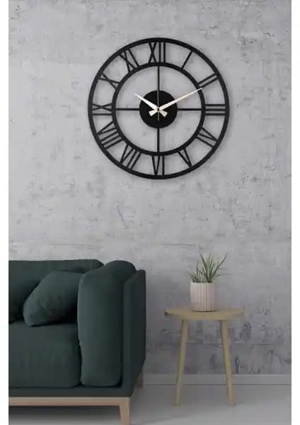 Muyika Roma Siyah Metal Duvar Saati 41x41 cm Modern ve Şık Dekoratif Tasarım