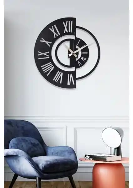 Muyika Ruota Metal Siyah Duvar Saati Modern İç Mekan Dekorasyonu İçin Uygun
