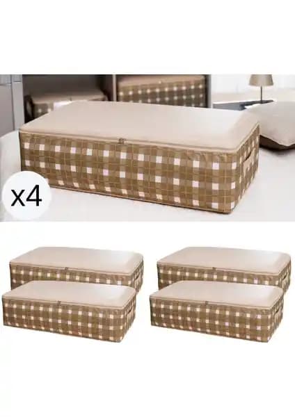 Nacarev 4 Adet Ekose Bej Hurç Seti Geniş İç Hacim ve Dayanıklı Yapı ile Ev Düzeninizi Kolaylaştırır