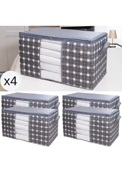 Nacarev 4 Adet Mega Boy Pencereli Ekose Gri Hurç Seti Ev Düzenleme ve Dekorasyon İçin Uygun