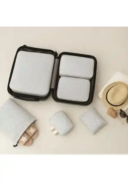 Nacarev 6'lı Antrasit Kare Ekose Desenli Valiz İç Organizatörü Seti Seyahatlerde Düzen ve Kolaylık Sağlar