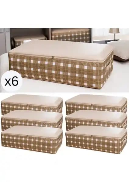 Nacarev 6'lı Ekose Desenli Gri Baza Altı Düzenleyici Hurç Seti