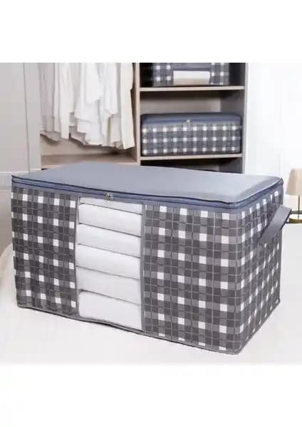 Nacarev Mega Boy Pencereli Kare Desenli Ekose Gri Hurç Evde Düzen ve Saklama İçin Uygun