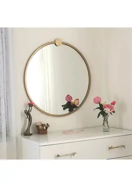 NeoStill A708 Altın Metal Çerçeveli Yuvarlak Ayna Modern ve Dayanıklı Tasarım