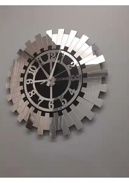 Nisanest Büyük Dekoratif Gümüş Güneş Duvar Saati Modern ve Şık Tasarım