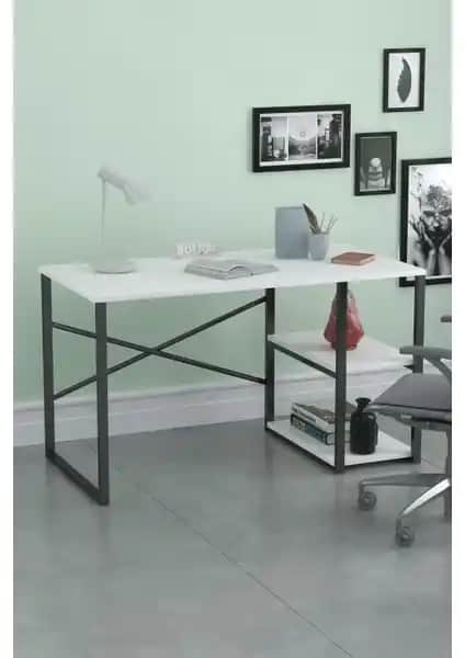 Noowa 2 Raflı Çalışma Masası Beyaz: Modern ve Dayanıklı Ofis Mobilyası Seçeneği