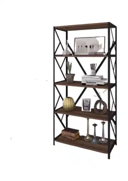 Noowa 5 Raflı Ceviz Kitaplık - Modern ve Dayanıklı Depolama Çözümü