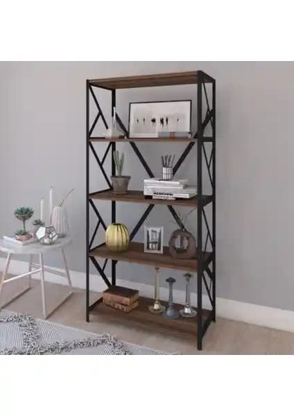 Noowa 5 Raflı Ceviz Kitaplık Modern ve Dayanıklı Tasarım ile Şık Bir Depolama Çözümü