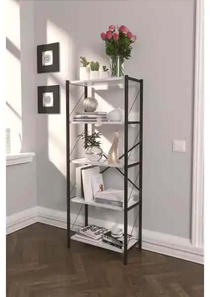 Noowa 5 Raflı Kitaplık Beyaz Modern ve Dayanıklı Depolama Ünitesi