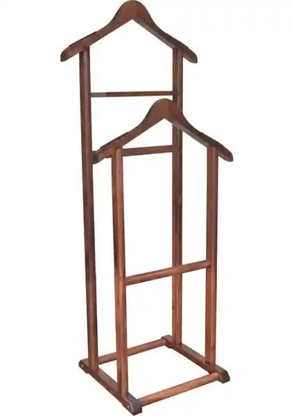 NYN Ahşap Dilsiz Uşak Ceviz Renk Çift Tepeli Askı Dekoratif ve Fonksiyonel Tasarım