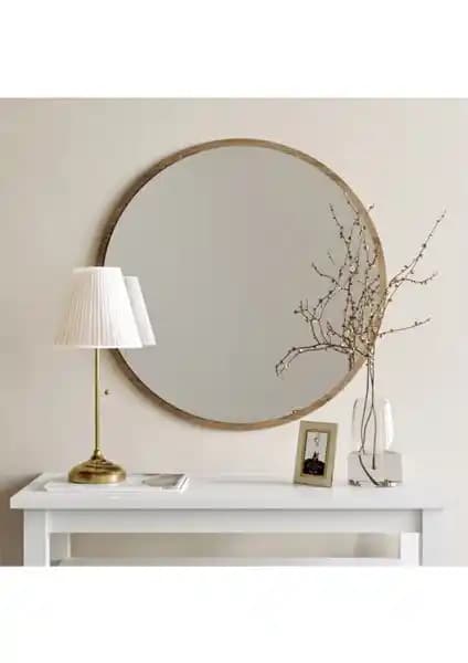 Nysa 58 Ceviz Dekoratif Yuvarlak Ayna Ev ve Ofis Dekorasyonuna Uygun