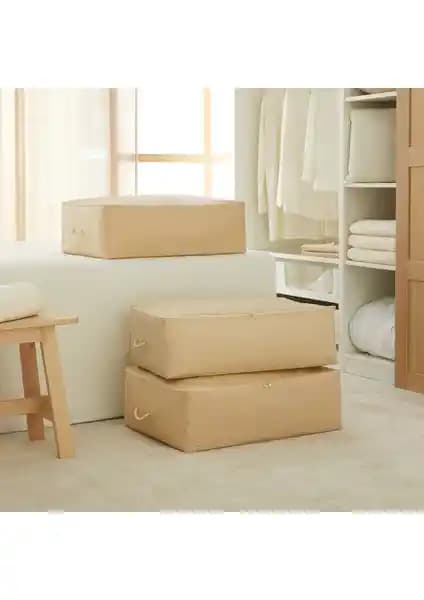 Ocean Home Textile 3'lü Büyük Boy Bej Balıksırtı Hurç Seti Ev Düzeni ve Saklama Çözümü