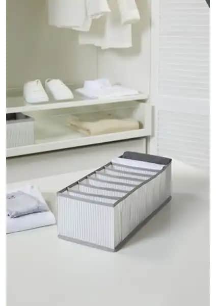 Ocean Home Textile 8 Bölmeli Gri Çizgili Dolap İçi Akordiyon Tipi Düzenleyici