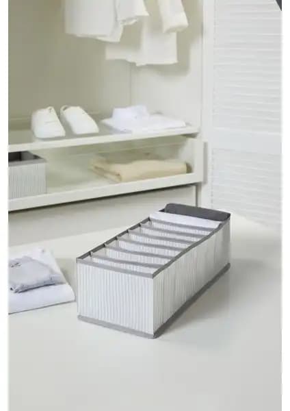 Ocean Home Textile 8 Bölmeli Gri Çizgili Dolap İçi Akordiyon Tipi Düzenleyici