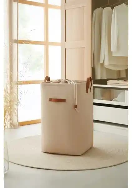 Ocean Home Textile Bej Kumaş Katlanabilir Çamaşır Sepeti: Şık ve Fonksiyonel Depolama Çözümü