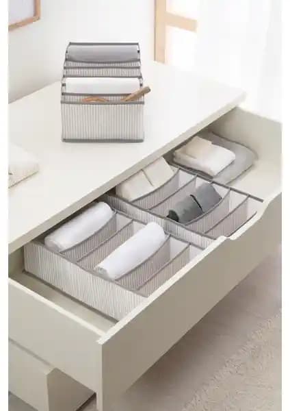 Ocean Home Textile Çok Bölmeli Gri Çizgili Dolap Çekmecesi Organizerleri