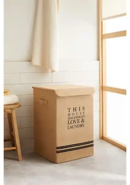 Ocean Home Textile Jüt Kapaklı Katlanır Saklama Kutusu Çocuk ve Ev Kullanımı İçin