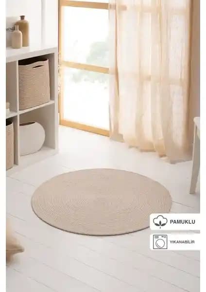 Ocean Home Textile Yıkanabilir Bej Kırçıllı Pamuklu Halı Kilim Modern ve Dayanıklı Tasarım