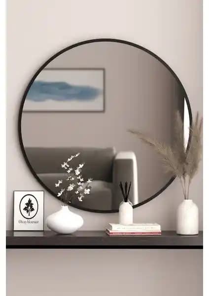 Olcay Aksesuar Siyah Dekoratif Yuvarlak Ayna 43 cm Modern ve Dayanıklı Tasarım