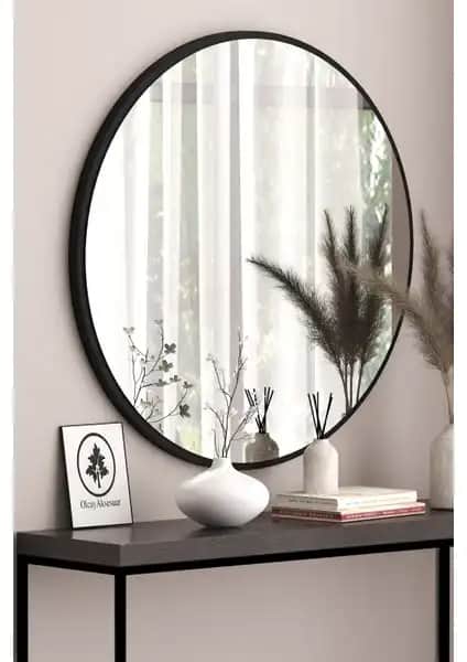 Olcay Aksesuar Siyah Dekoratif Yuvarlak Ayna 58cm Modern ve Şık Tasarım