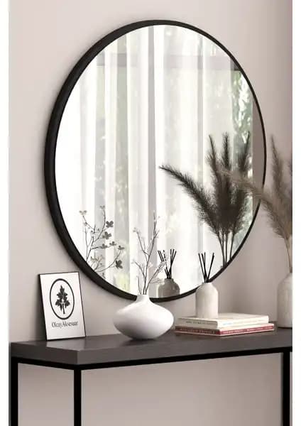 Olcay Aksesuar Siyah Dekoratif Yuvarlak Ayna 58cm Modern ve Şık Tasarım