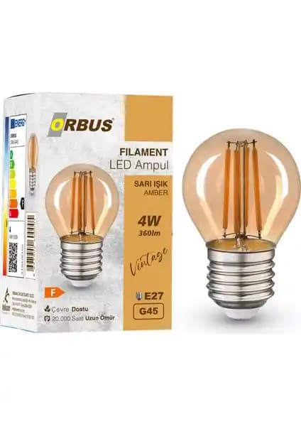 Orbus GA45 4W Filament Ampul Sıcak Sarı Renkli Vintage Tasarım ve Enerji Tasarrufu