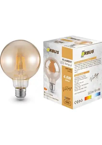 Orbus GA95 4.8W Amber Ampul E27 540 Lümen Enerji Verimli ve Estetik Aydınlatma Çözümü