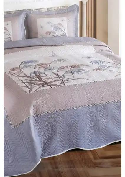 Örtüm Pamela Çift Kişilik Kapitone Yatak Örtüsü Takımı Mavi Doğal Desenli ve Çok Yönlü Kullanım