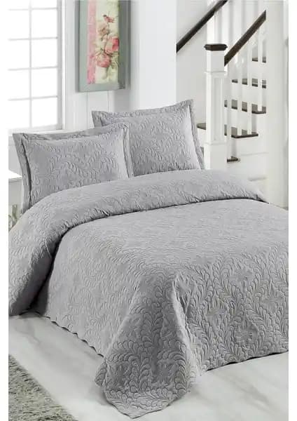 Örtüm Sarmaşık Çift Kişilik Yatak Örtüsü Açık Gri Modern Tasarım ve Dayanıklılık