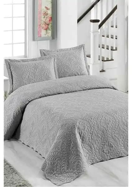 Örtüm Sarmaşık Çift Kişilik Yatak Örtüsü Takımı Açık Gri Modern Tasarım