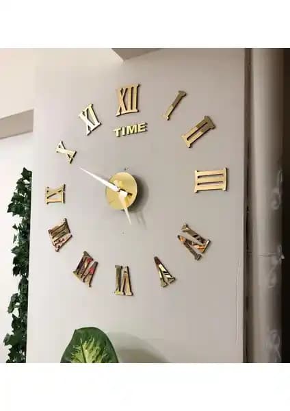 Otantik 3D Ayna Roma Rakamlı Büyük Boy Duvar Saati Dekorasyonu