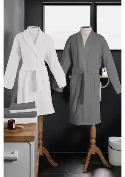 Özdilek Elissa Aile Bornoz Seti Gri Beyaz Konfor ve Şıklık Sunar
