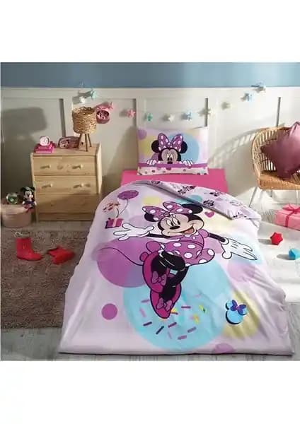 Özdilek Minnie Mouse Renkli Tek Kişilik Pamuklu Nevresim Takımı 160x220 cm