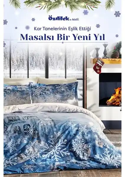 Özdilek Snowflake Mavi Çift Kişilik Nevresim Takımı Yılbaşı Teması ve Şıklık Sunar