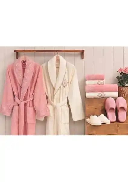 Özdilek Wedding Aile Bornoz Seti Pudra-Krem 3430 Şıklık ve Konfor Sunan Kaliteli Tasarım