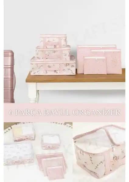 Pazar Kapısı Baby Lüks 6'lı Bavul Organizer Seyahat Çantası Pembe