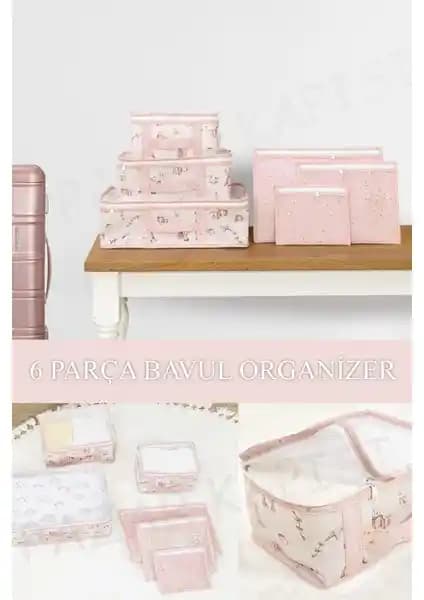 Pazar Kapısı Baby Lüks 6'lı Bavul Organizer Seyahat Çantası Pembe