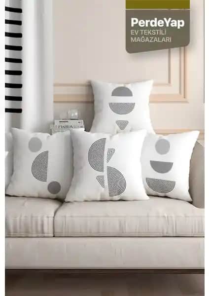 PerdeYap Geometrik Desenli Dijital Baskılı 4'lü Kırlent Kılıfı Modern ve Dayanıklı Tasarım