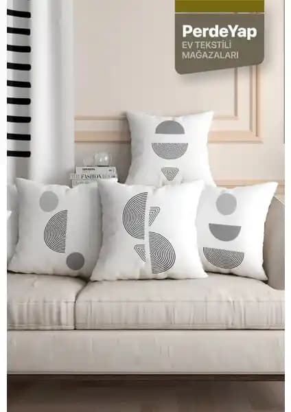 PerdeYap Geometrik Desenli Dijital Baskılı 4'lü Kırlent Kılıfı Modern ve Dayanıklı Tasarım