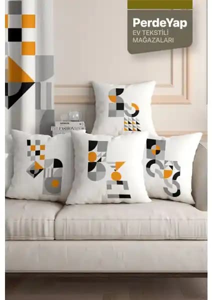 PerdeYap Minimal Geometrik Desenli 4'lü Yastık Kılıfı Seti Açık Pudra 43x43 cm