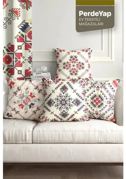 PerdeYap Otantik Kilim İşlemeleri Desenli 4'lü Dijital Baskılı Kırlent Kılıfı Ev Dekorasyonu İçin Şık ve Dayanıklı Tasarım