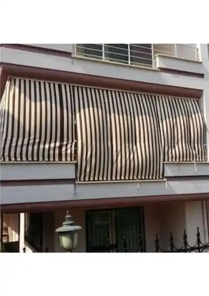 Perhal Kahve Krem Çizgili Balkon Perdesi Güneşlik ve Koruma Özellikleriyle Estetik Çözüm