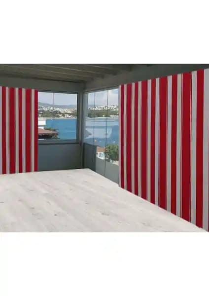 Perhal Kırmızı Beyaz Çizgili Balkon Perdesi: Dayanıklı ve Estetik Balkon Koruma Ürünü