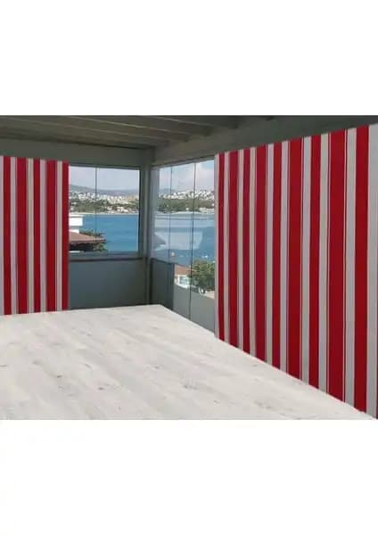 Perhal Kırmızı Beyaz Çizgili Balkon Perdesi Dayanıklı ve Şık Tasarımıyla Balkon Dekorasyonuna Uyum Sağlar