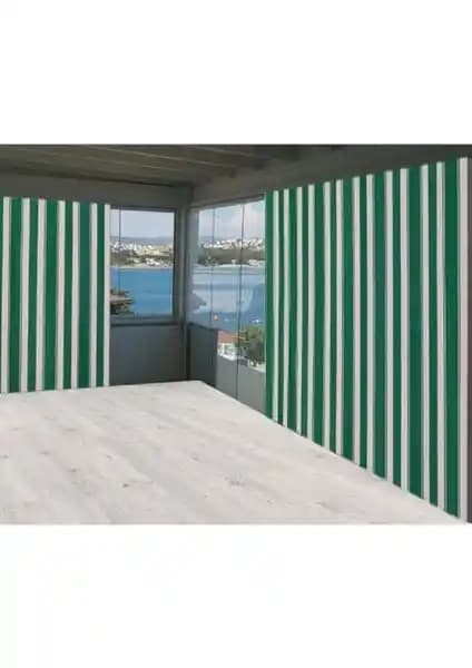 Perhal Yeşil Beyaz Çizgili Balkon Perdesi: Şık ve Dayanıklı Gölgelik Çözüm