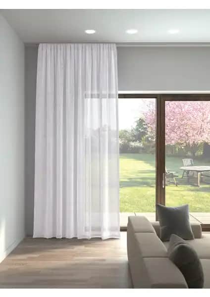 Perle Optik Beyaz Renk Keten Görünümlü Düz Tül Perde Ev Dekorasyonuna Şık ve Fonksiyonel Katkı